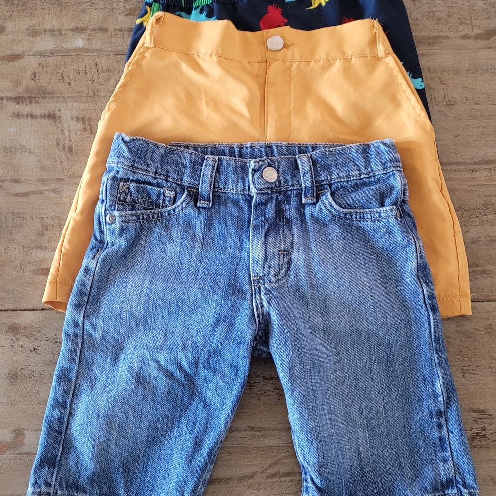 Blue Denim and Yellow And Dinosaur Shorts Set